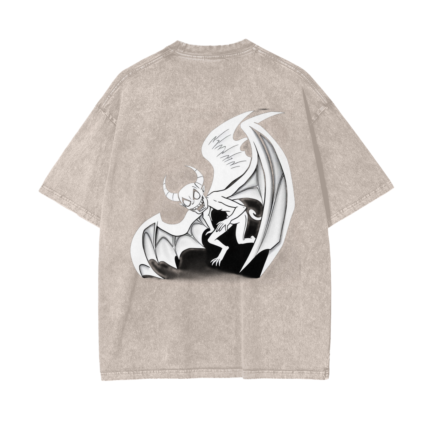 Oversized flying demon graphic