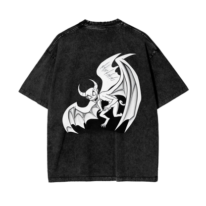 Oversized flying demon graphic